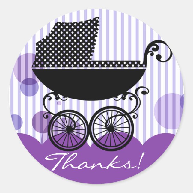 Rond Élégant Retro Baby Carriage - Sticker Baby shower (Devant)