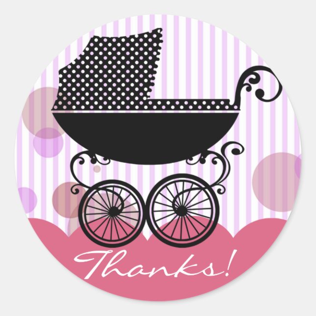 Rond Élégant Retro Baby Carriage - Sticker Baby shower (Devant)