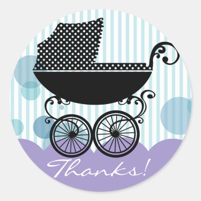 Rond Élégant Retro Baby Carriage - Sticker Baby shower (Devant)