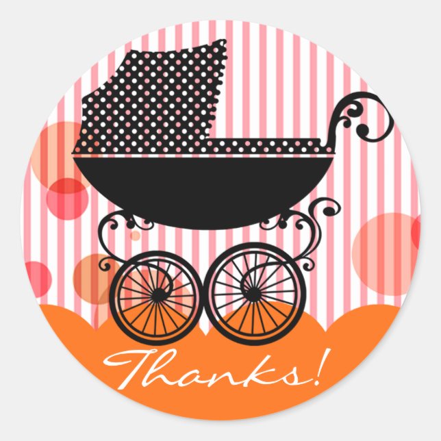 Rond Élégant Retro Baby Carriage - Sticker Baby shower (Devant)