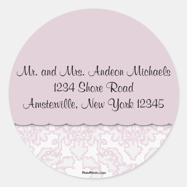 Rond Élégant rose Damask Retourner Adresse Sticker (Devant)