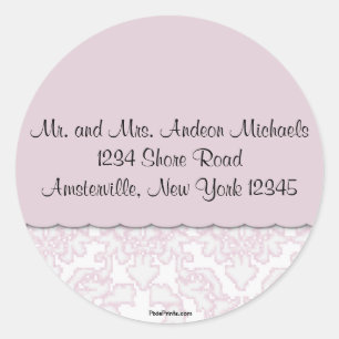 Rond Élégant rose Damask Retourner Adresse Sticker