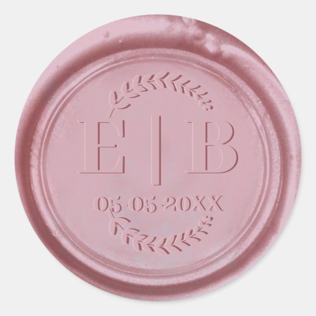 Rond Élégant Rose Mariage or Monogram Sticker (Devant)