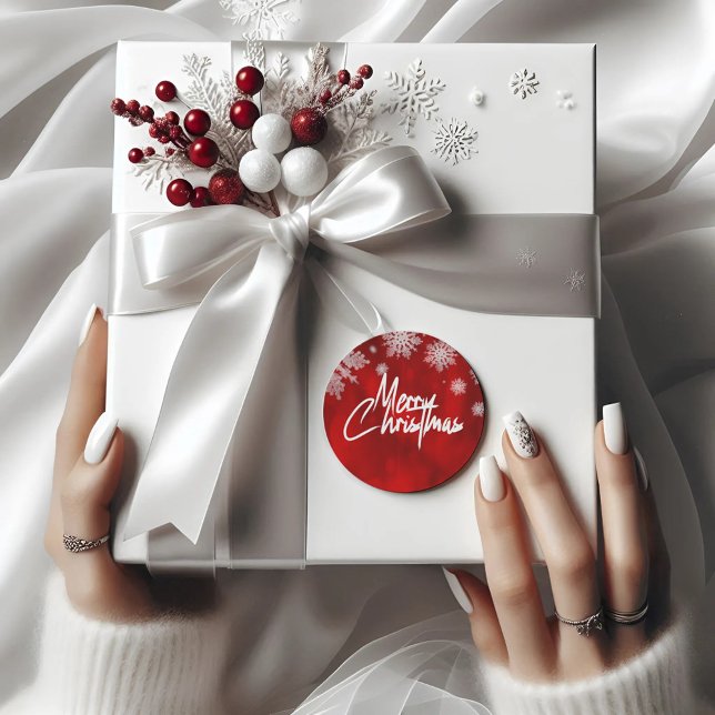 Rond Élégant rouge flocons de neige de Noël Sticker ron (Créateur téléchargé)