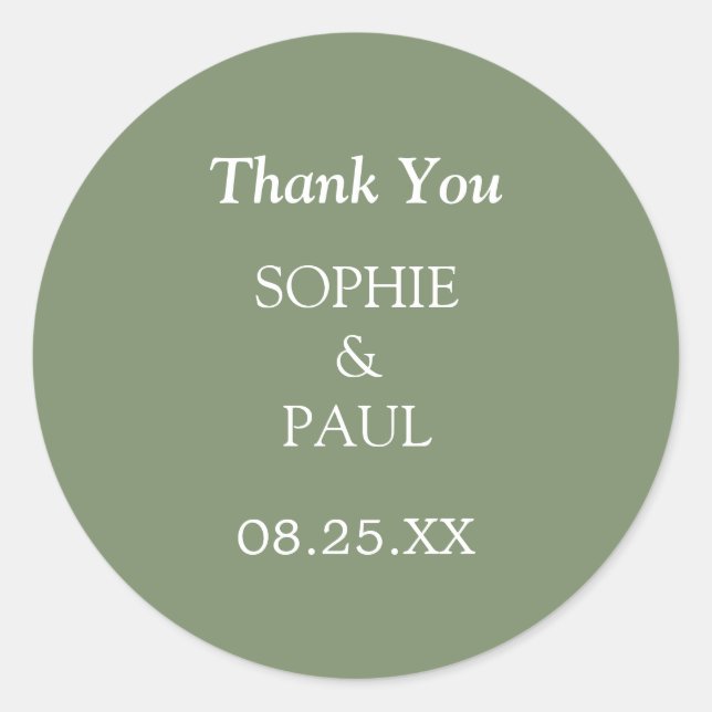 Rond Élégant Sage Green Mariage Merci Sticker (Devant)