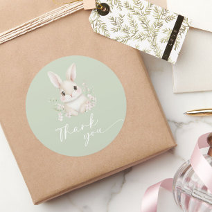 Rond Élégant Sage Green Petit Bunny Sticker Merci
