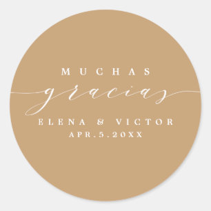 ROND ELÉGANT SCRIPT MUCHAS GRACIAS   MERCI STICKER