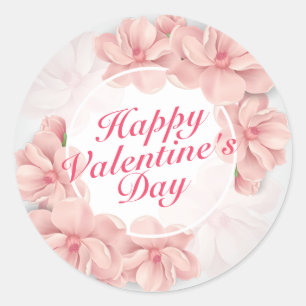 Rond Élégant Sticker à cadre floral rose de la Saint-Va