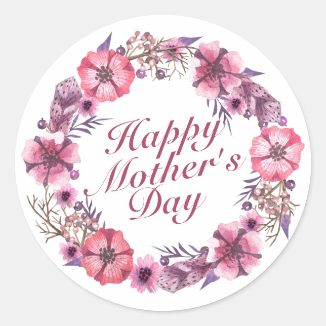 Rond Élégant Sticker à couronne de fleurs Fête des Mère (Devant)
