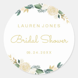 Rond Élégant Sticker à Fête des mariées Florale Rose Or