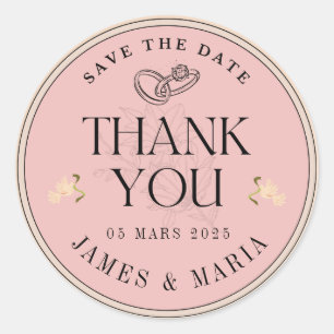 Rond "Élégant Sticker crème et Merci Mariage blanc