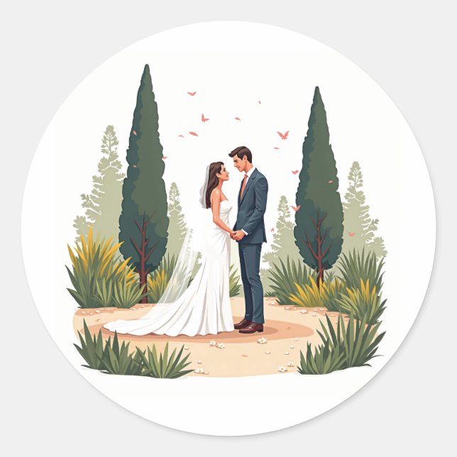 Rond Élégant Sticker de moment de mariage (Devant)
