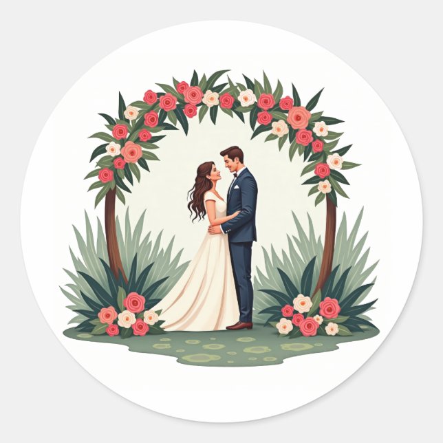 Rond Élégant Sticker de moment de mariage (Devant)