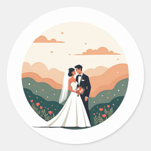 Rond Élégant Sticker de moment de mariage