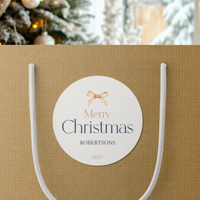Rond Élégant Sticker de Noël Joyeux avec Bow Or (Créateur téléchargé)