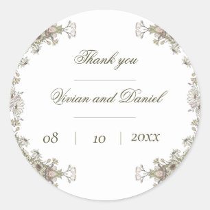 Rond Élégant Sticker en Merci de Mariage Floral Rustiqu