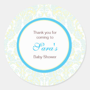 Rond Élégant Sticker Favori Jaune et Bleu Damas