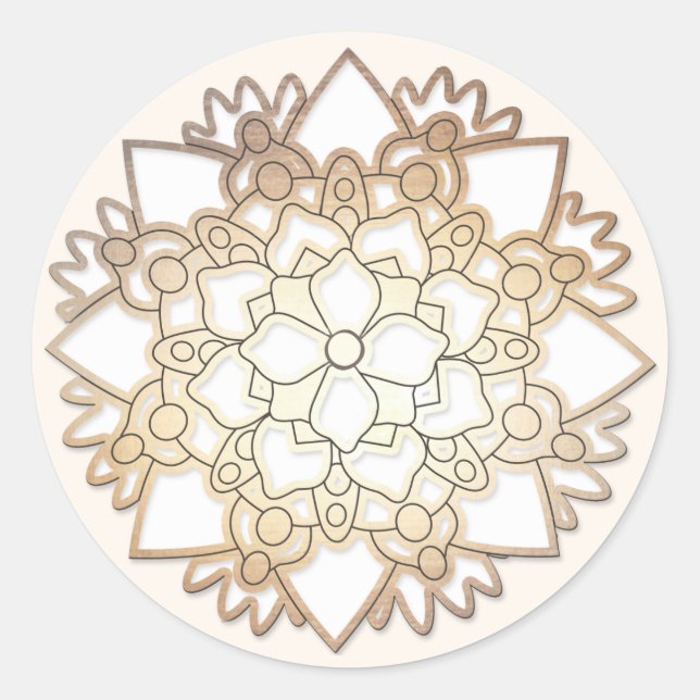 Rond Élégant Sticker Floral Blanc Lotus Mandala (Devant)