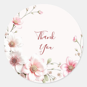 Rond Élégant Sticker Floral Blanc Rose