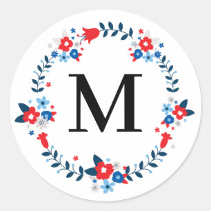Rond Élégant Sticker Floral Monogrammé - Abhaya Libre