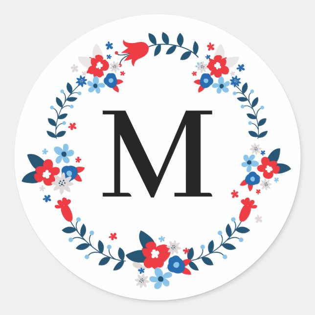 Rond Élégant Sticker Floral Monogrammé - Abhaya Libre (Devant)