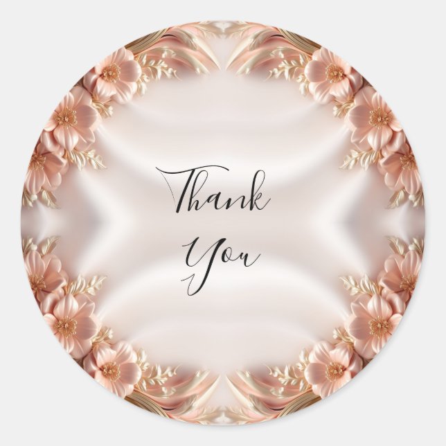 Rond Élégant Sticker Floral Peach Orange (Devant)