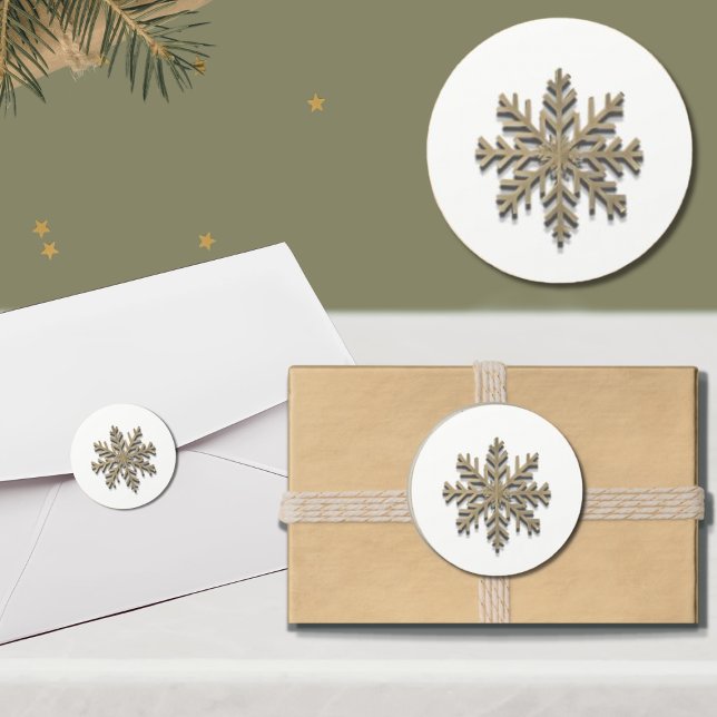 Rond Élégant Sticker Gold Snowflake Holiday (Créateur téléchargé)