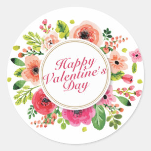 Rond Élégant Sticker Heureuse Sainte-Valentin à cadre f