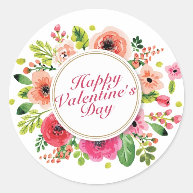 Rond Élégant Sticker Heureuse Sainte-Valentin à cadre f (Devant)