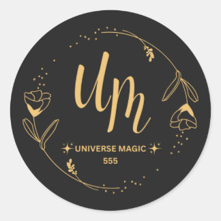 Rond Élégant Sticker Logo Floral Luxury Black and Gold