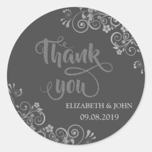 Rond Élégant Sticker Mariage Fleurs d'Argent Chic