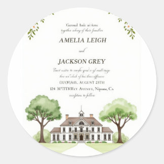 Rond Élégant Sticker Mariage Floral | Aquarelle