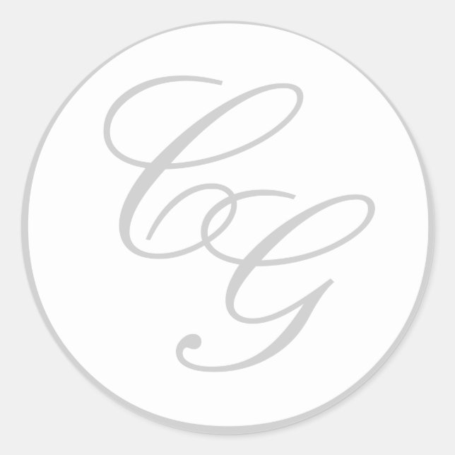 Rond Élégant Sticker Mariage Monogram Soft Grey & White (Devant)