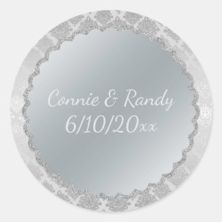 Rond Élégant Sticker Mariage Monogramme Argent