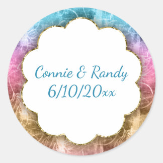 Rond Élégant Sticker Mariage Turquoise violet or