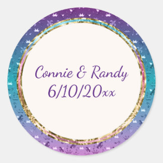 Rond Élégant Sticker Mariage Turquoise violet or