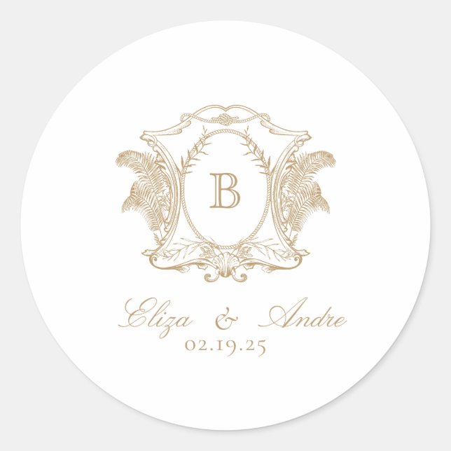 Rond Élégant Sticker Monogram Gold Classic Round (Devant)