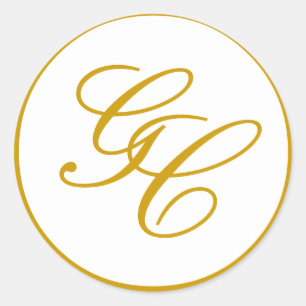 Rond Élégant Sticker Monogram Gold et White Mariage