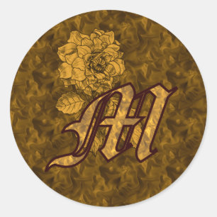 Rond Élégant Sticker Monogram Initial M Gold Peony