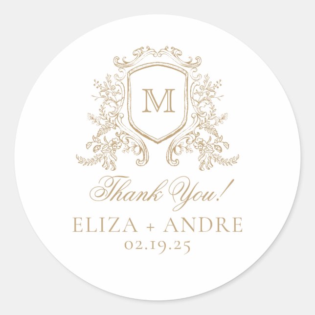 Rond Élégant Sticker Monogram Mariage Classic Round (Devant)