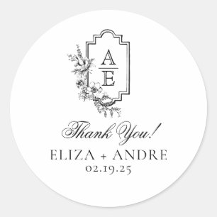 Rond Élégant Sticker Monogram Mariage Classic Round