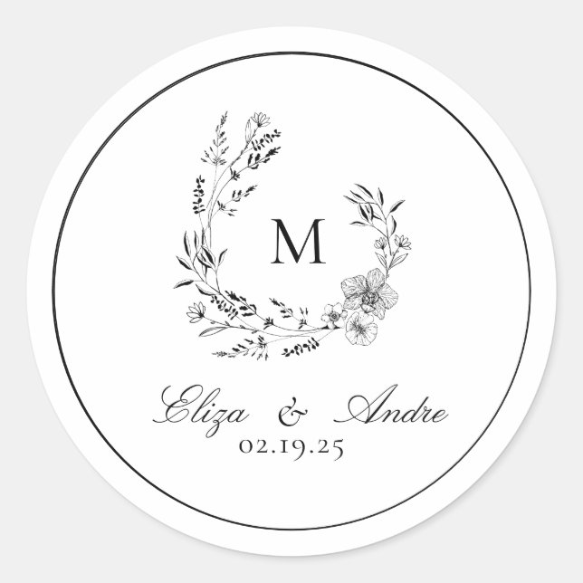 Rond Élégant Sticker Monogram Mariage Classic Round (Devant)