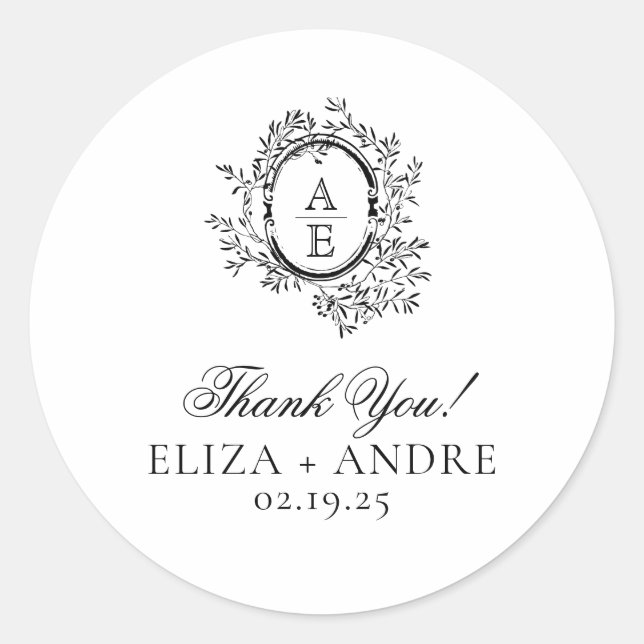 Rond Élégant Sticker Monogram Mariage Classic Round (Devant)