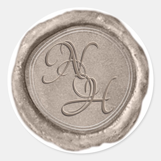 Rond Élégant Sticker Monogramme de cire d'or de champag (Devant)