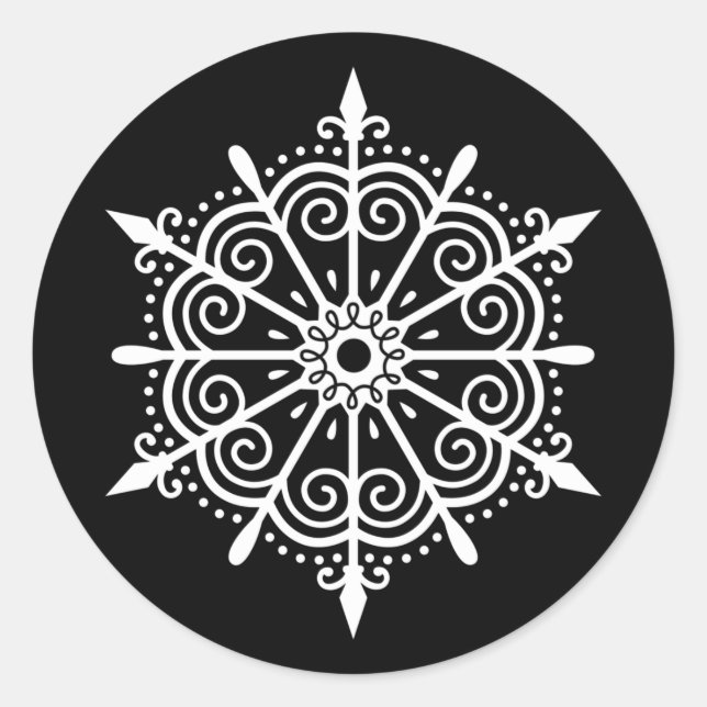 Rond Élégant Sticker noir blanc de Noël (Devant)