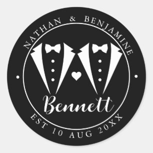 Rond Élégant Sticker noir Mariage gay