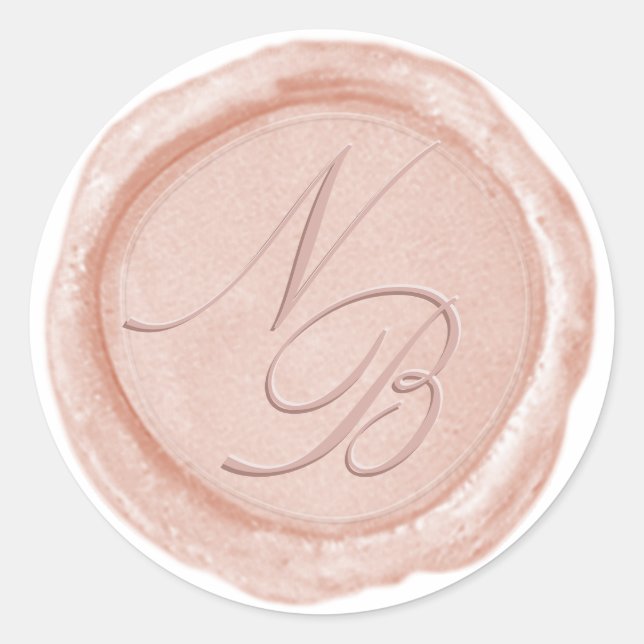 Rond Élégant Sticker Pastel Peach Wax Monogram (Devant)