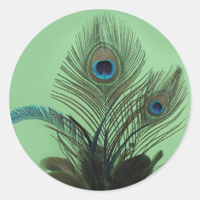 Rond Élégant Sticker Peacock (vert) (Devant)