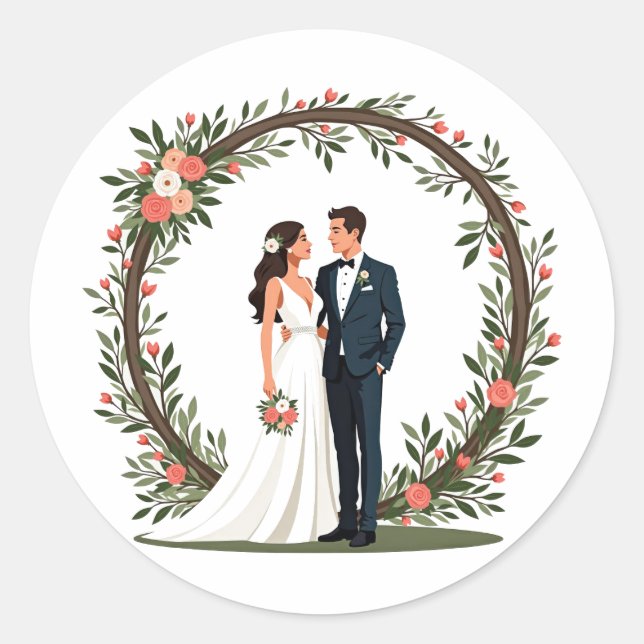 Rond Élégant Sticker Portrait de Mariage (Devant)