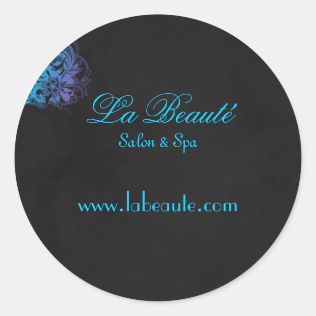 Rond Élégant Sticker Spa Salon Floral Blue Turquoise (Devant)